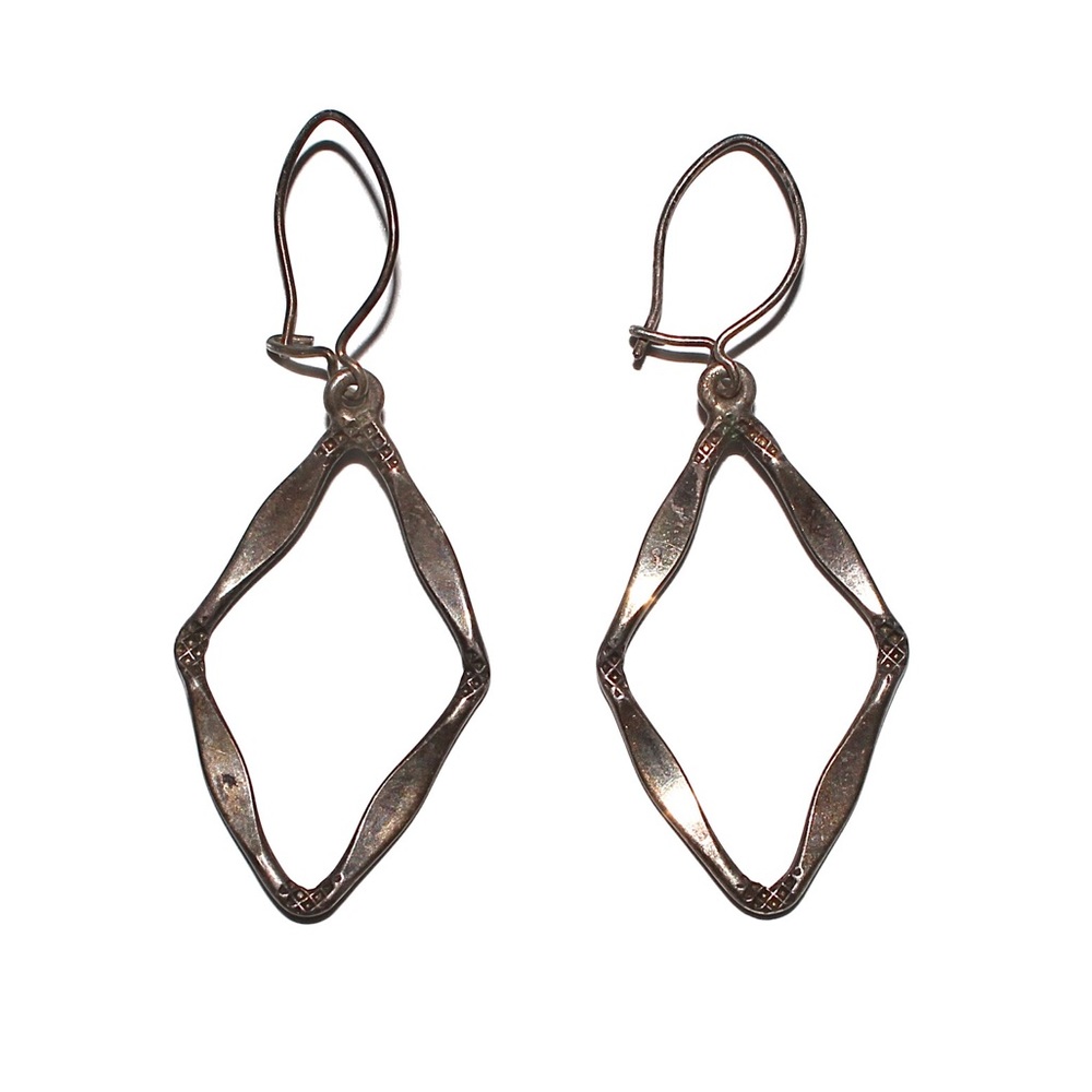 Vintage Sterling Silver Open Diamond Shape Dangle Earrings
